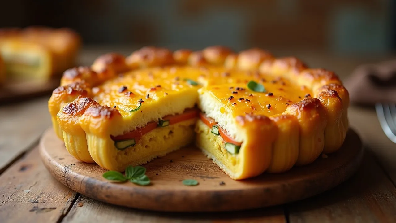 Delicious summer squash casserole, golden brown and bubbly, with a visible cross-section showing layered ingredients.