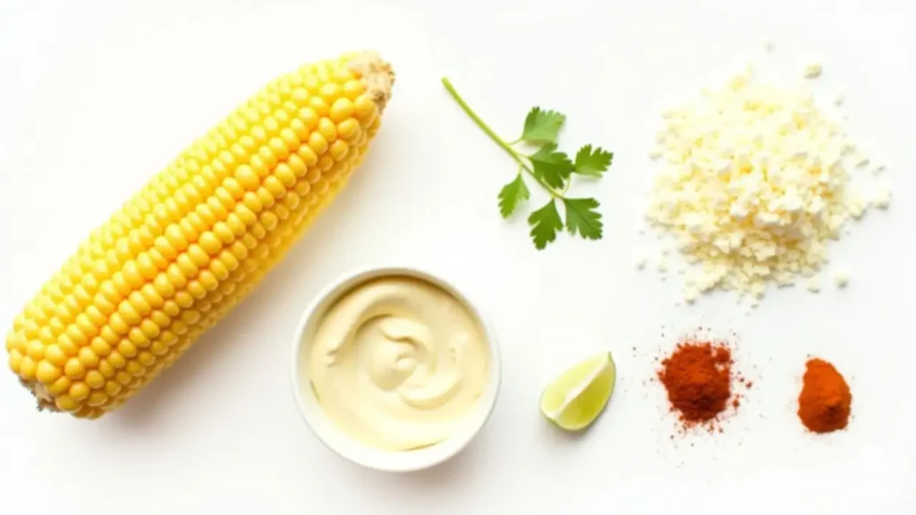 Esquite Recipe Ingredients Fresh ingredients for a delicious Esquite recipe.