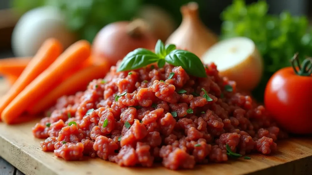 Healthy Ingredients Fresh ingredients for a healthy Spaghetti meat sauce recipe.