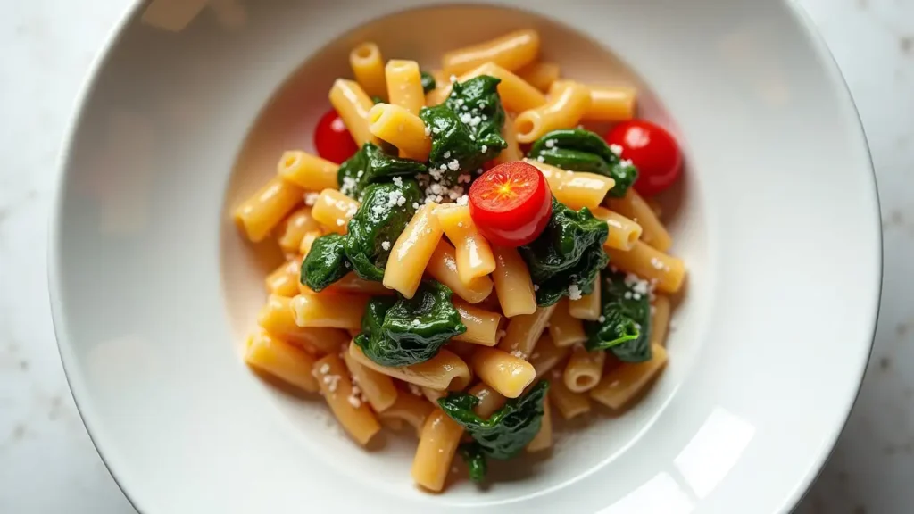 One-Pot Ditalini Pasta Simple and healthy One-Pot Ditalini pasta recipe with cherry tomatoes and spinach.
